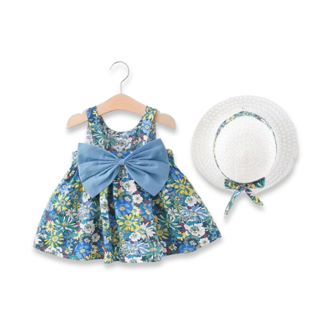 Vestido Infantil Floral Verano com Chapéu